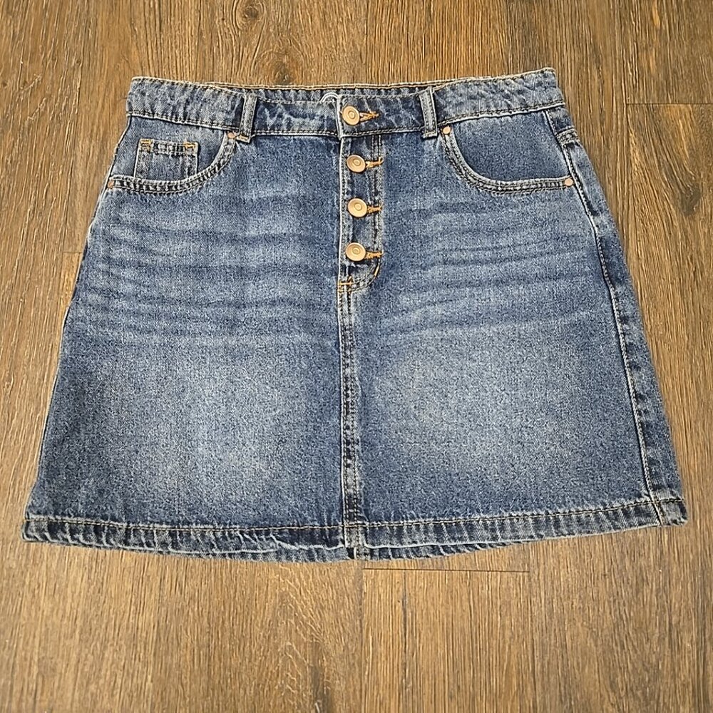 Wonder Nation Girls Blue Jean Skirt Button Up Size 14-16 XL Kids